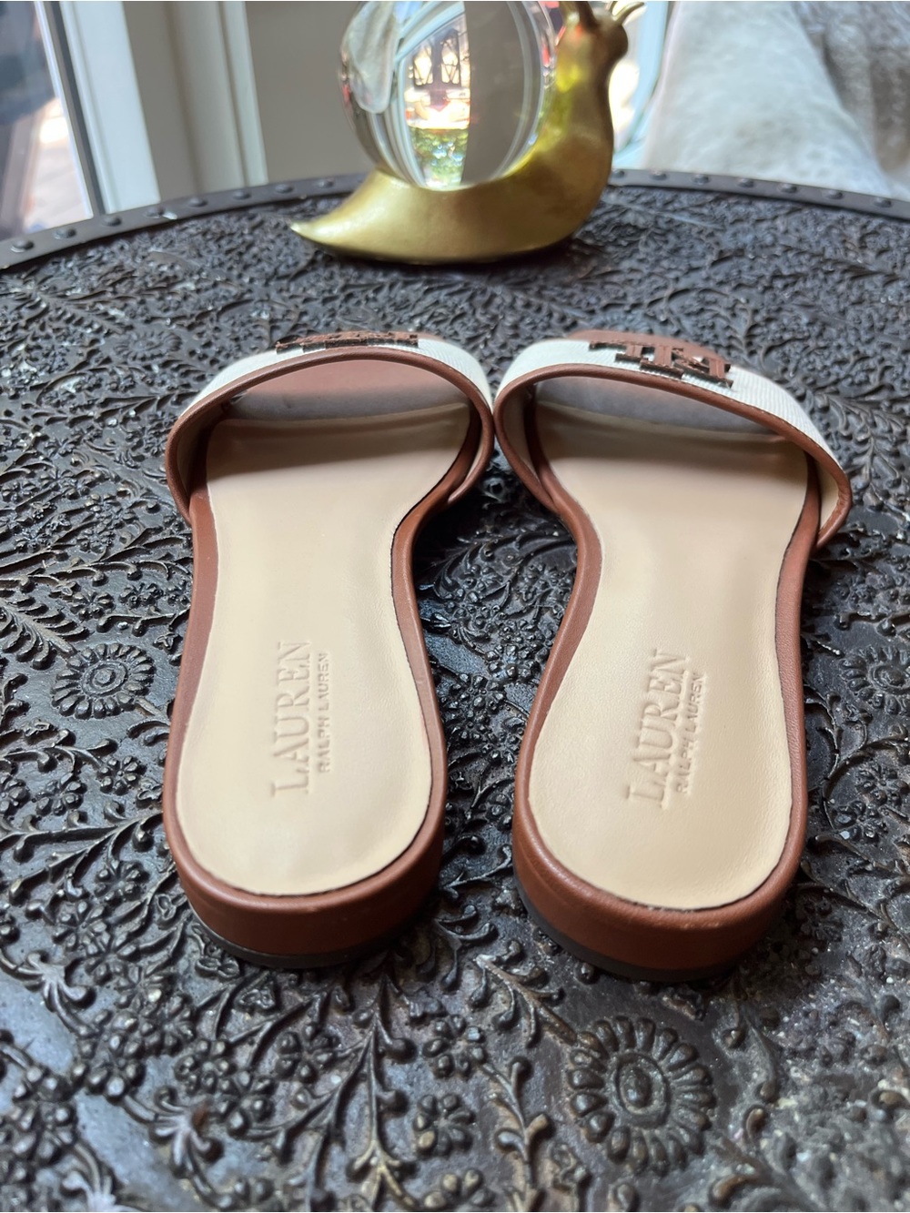 NEW LAUREN RALPH LAUREN EVERLEY LEATHER TRIM SLIDE SANDALS 5.5 - Picture 9 of 11